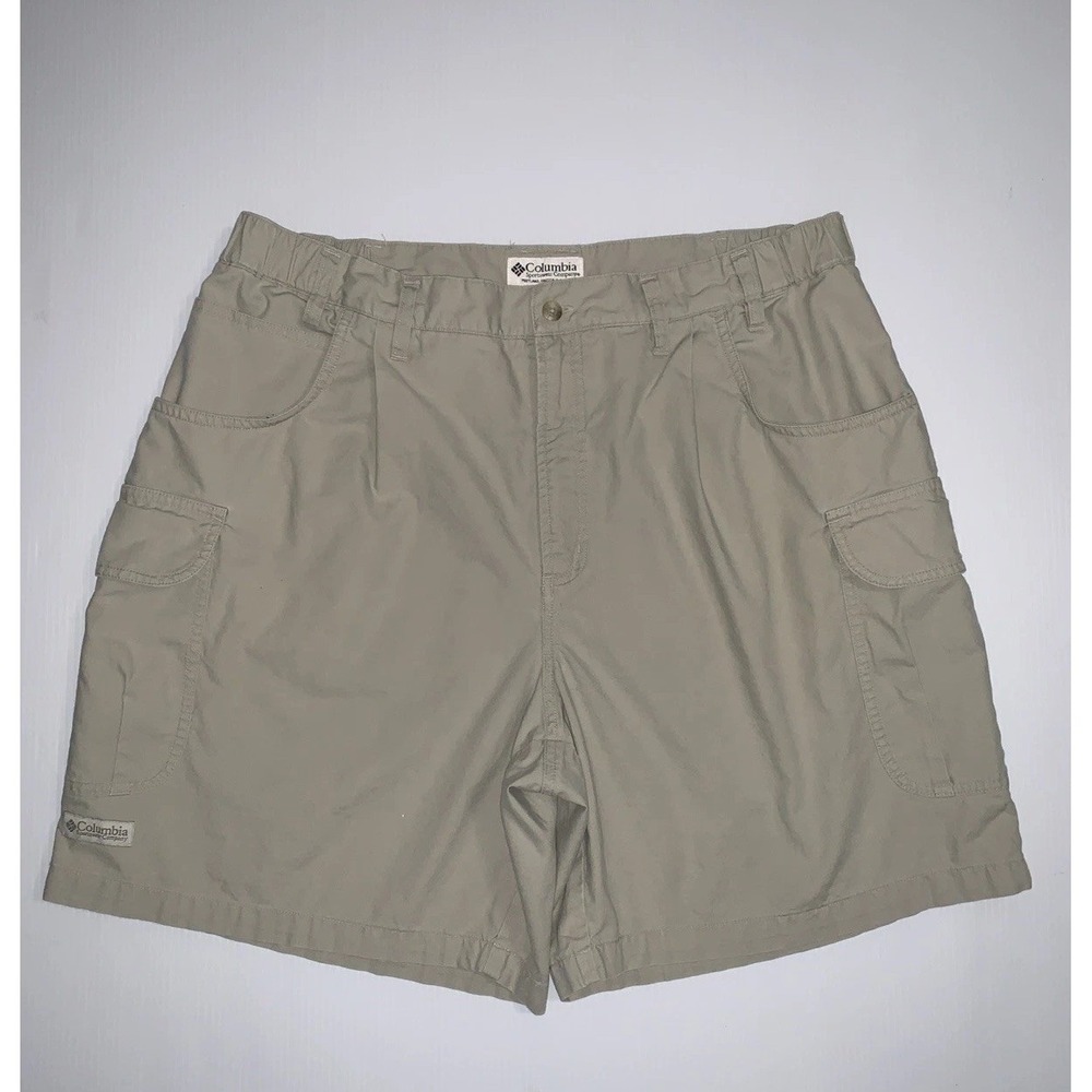 VTG Columbia 7" Safari Cargo Shorts Mens 40 Beige Pleated Elastic Waist Gorpcore